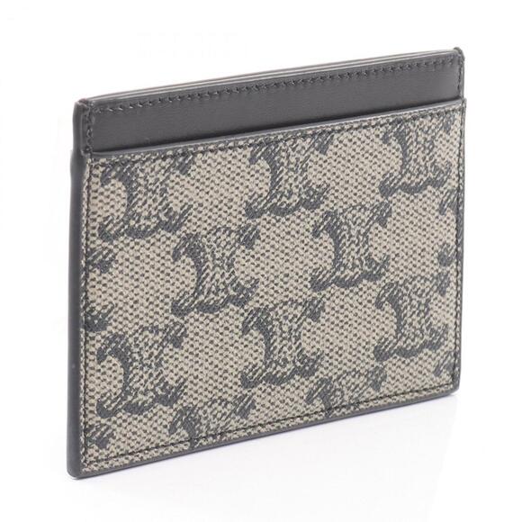 Celine Triomphe Card Case, Leather and PVC, Women's, Beige/Black - Picture 2 of 5